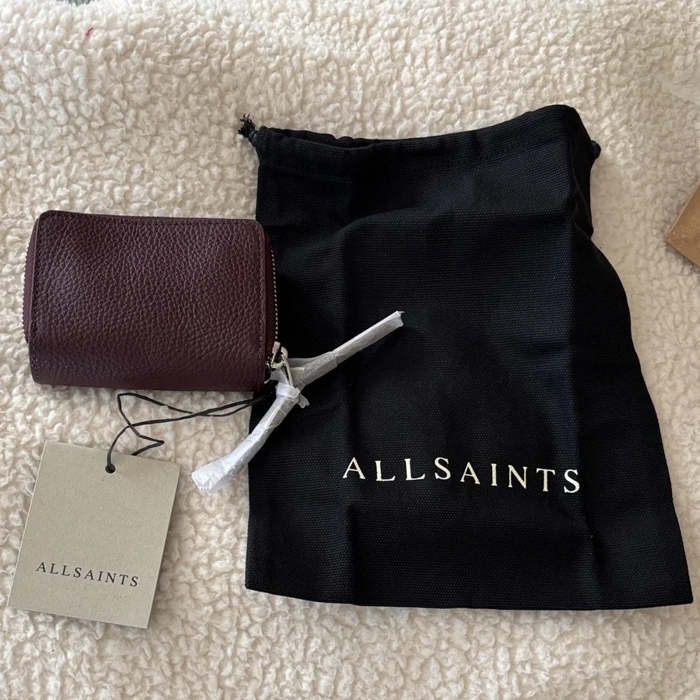 All Saints Fetch Card Burnt Red Double Zip Leather Wallet NWT 🤎